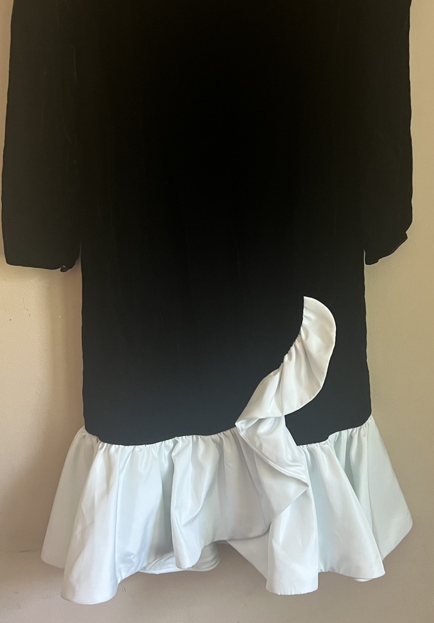 Vintage Dress Prom Victor Costa Small 4 6 Black Velvet White Ruffle 1980s 1990s
