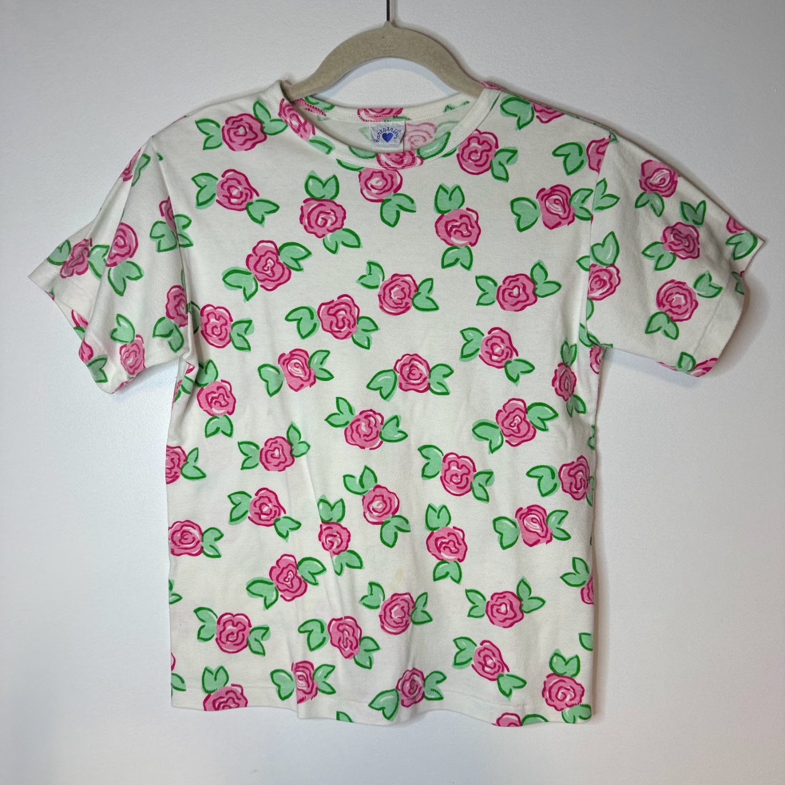 VTG Cartoon Floral Rose Print Babydoll T-Shirt 90s 1990s Girly Grunge Size 14