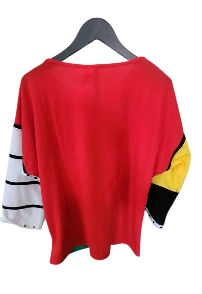 VTG Abstract Multicolor Colorblock 3/4 Sleeve Red Yellow Blk White Women’s Shirt