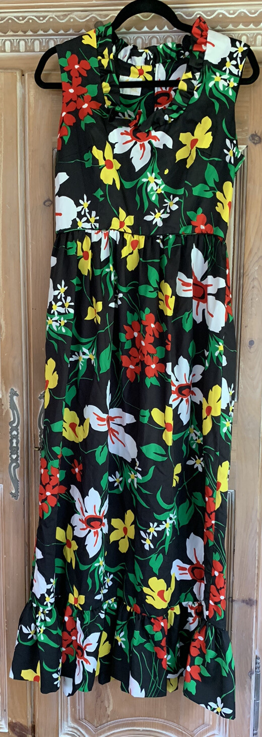 Vintage Concept 70’s by Swirl Black w/Bright Floral Print Maxi Dress *Medium EUC
