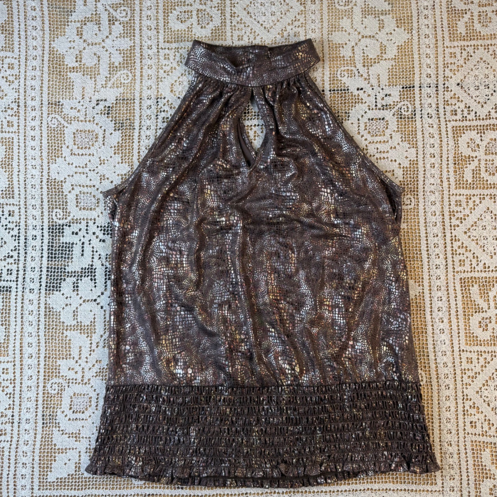 Vtg Cato Snake Print Keyhole Halter Top Sexy Y2K Night Out Shirt Sz M