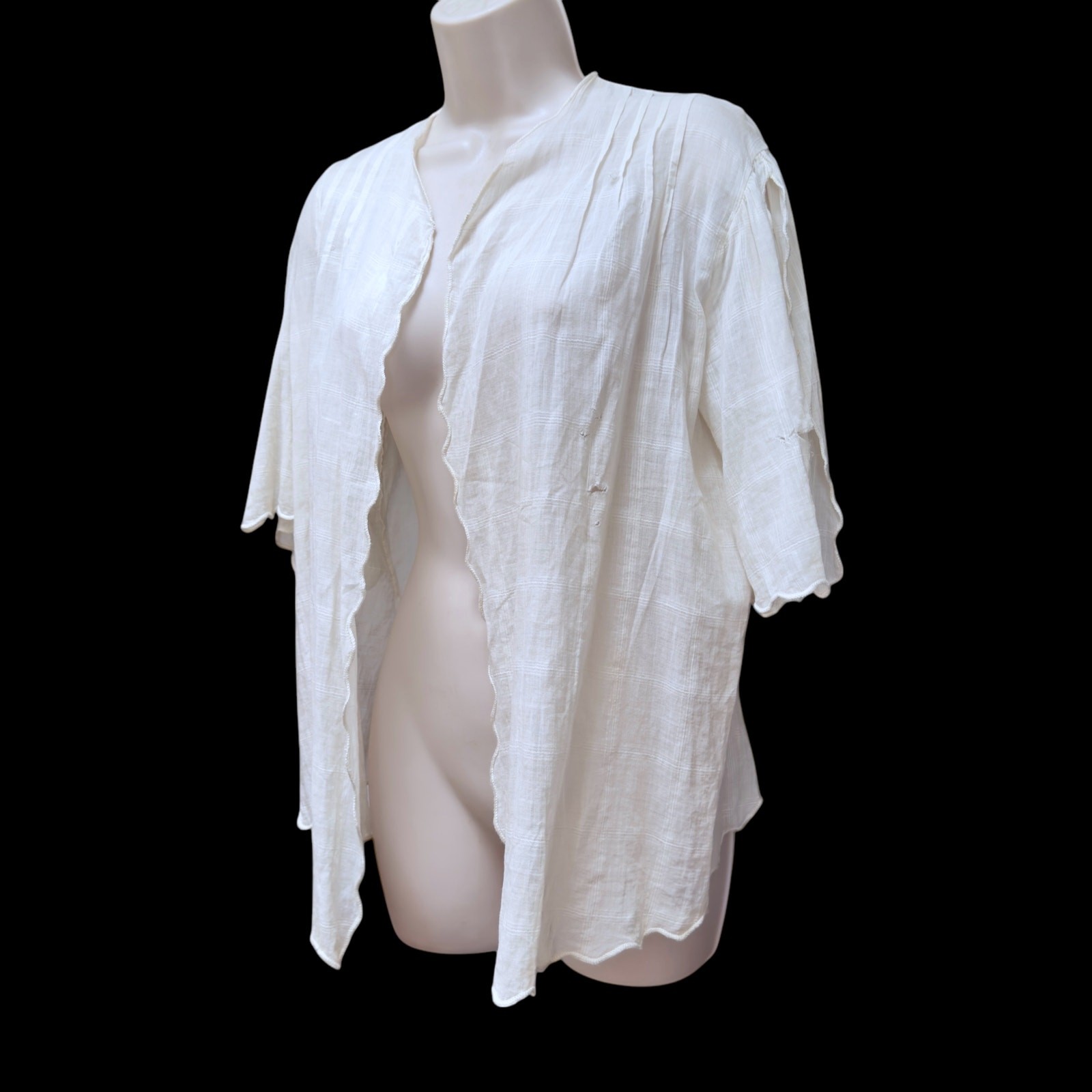 Antique Edwardian 1910s White Cotton Voile Open Blouse Lawn Jacket Size Small