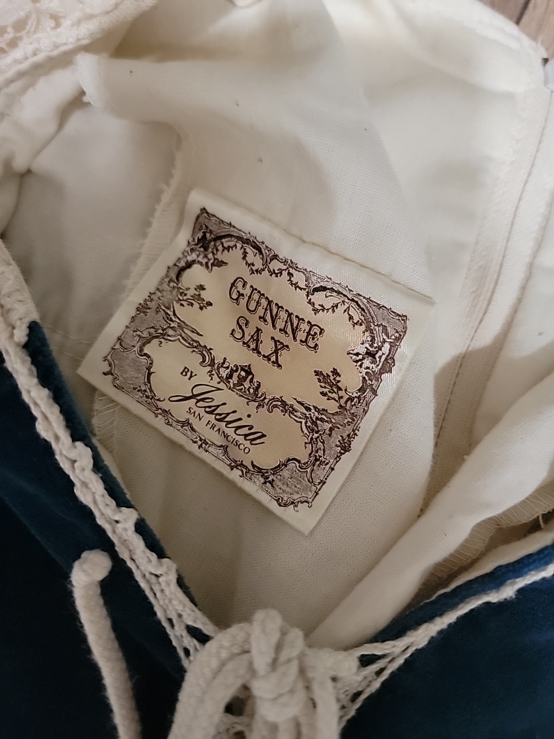 VTG Gunne Sax By Jessicas Prairie Lace Corset Maxi Dress Ivory Blue Boho