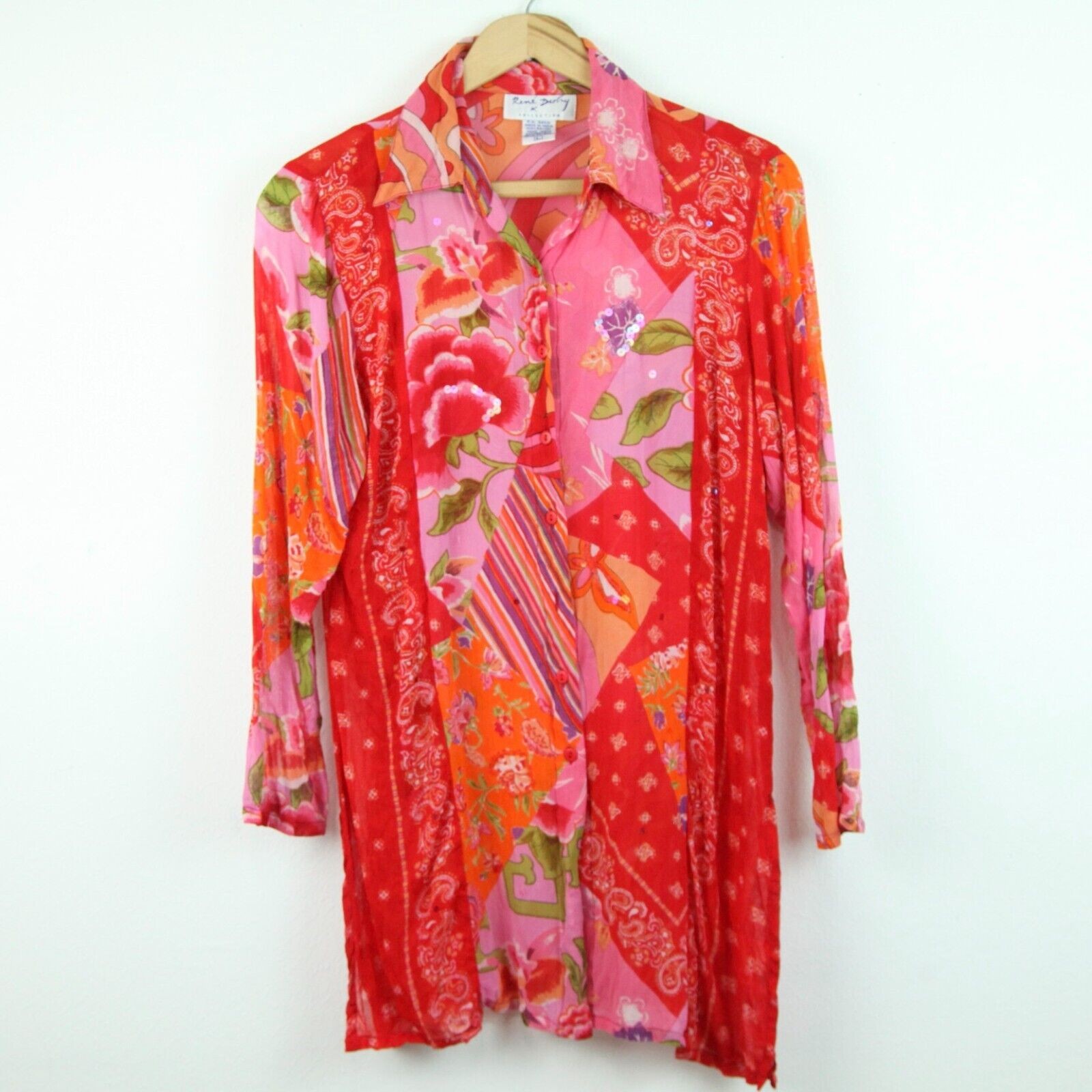 Vintage M L Multicolor Blouse Boho Patchwork Maximalist Hippy Floral Fairy FLAWS