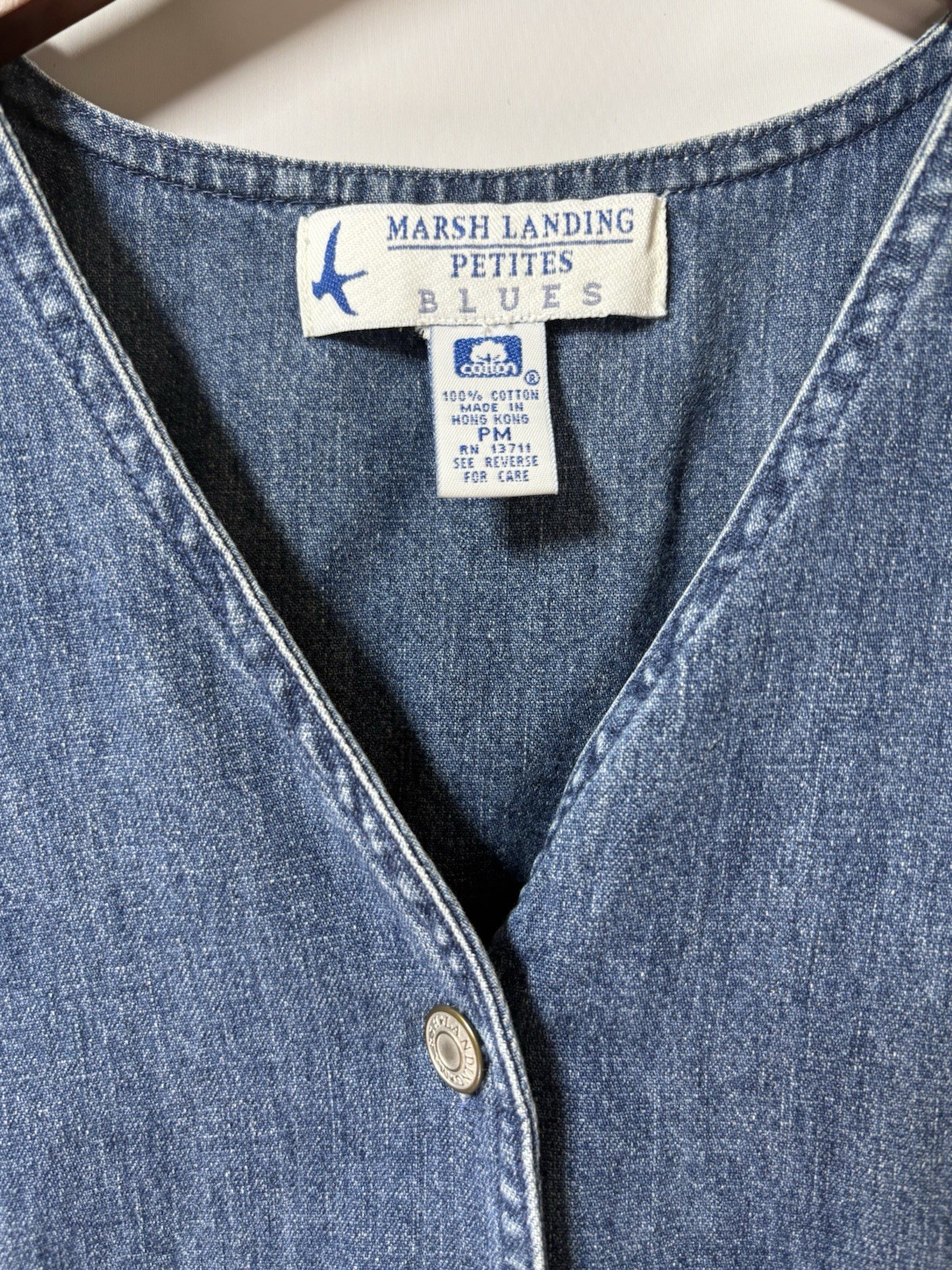 90s Marsh Landing Denim Dress Vintage Button Up 100% Cotton Women’s Petite M