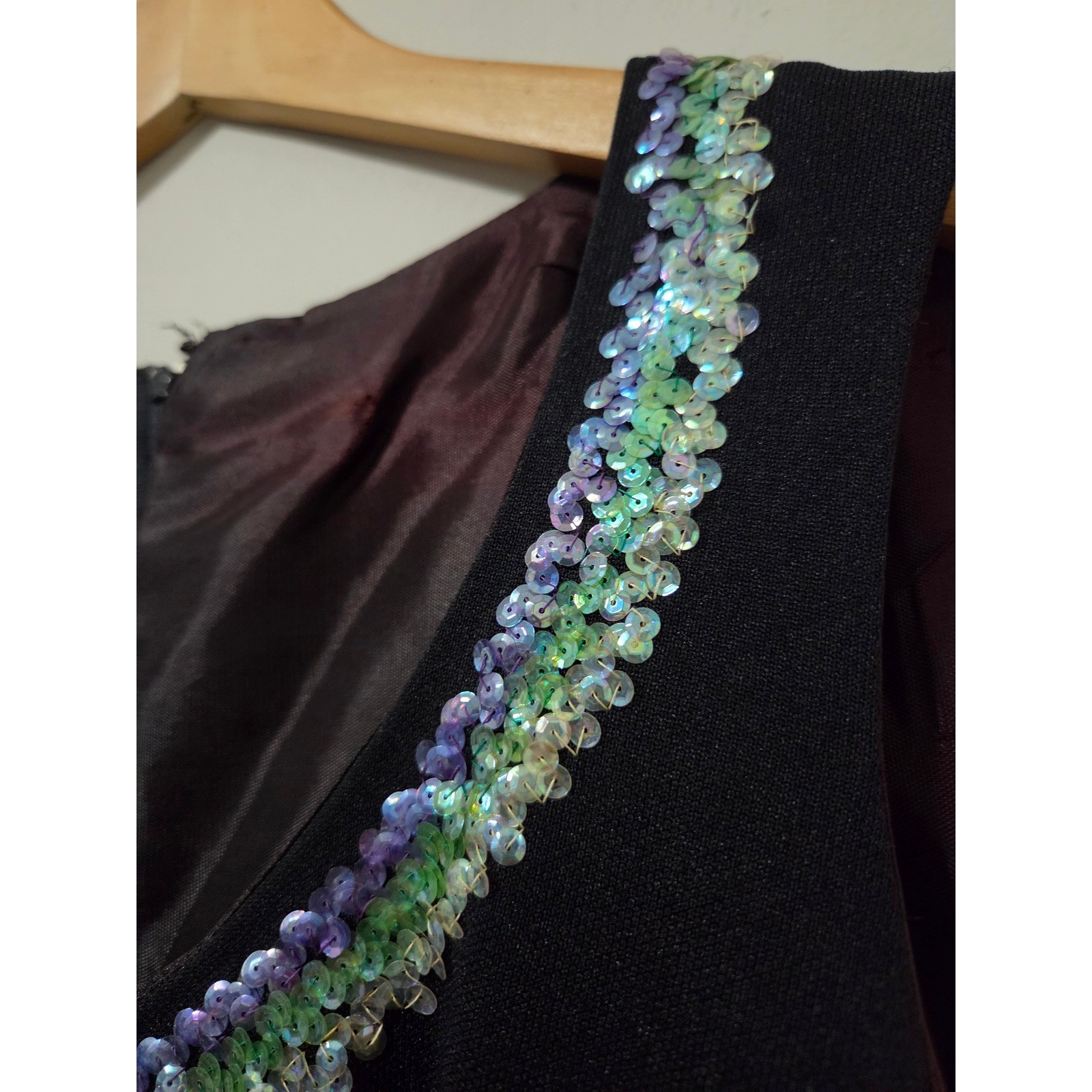 Vintage Tina Warren Black Sequin Trim Maxi Dress Made in England Size 38 Gown