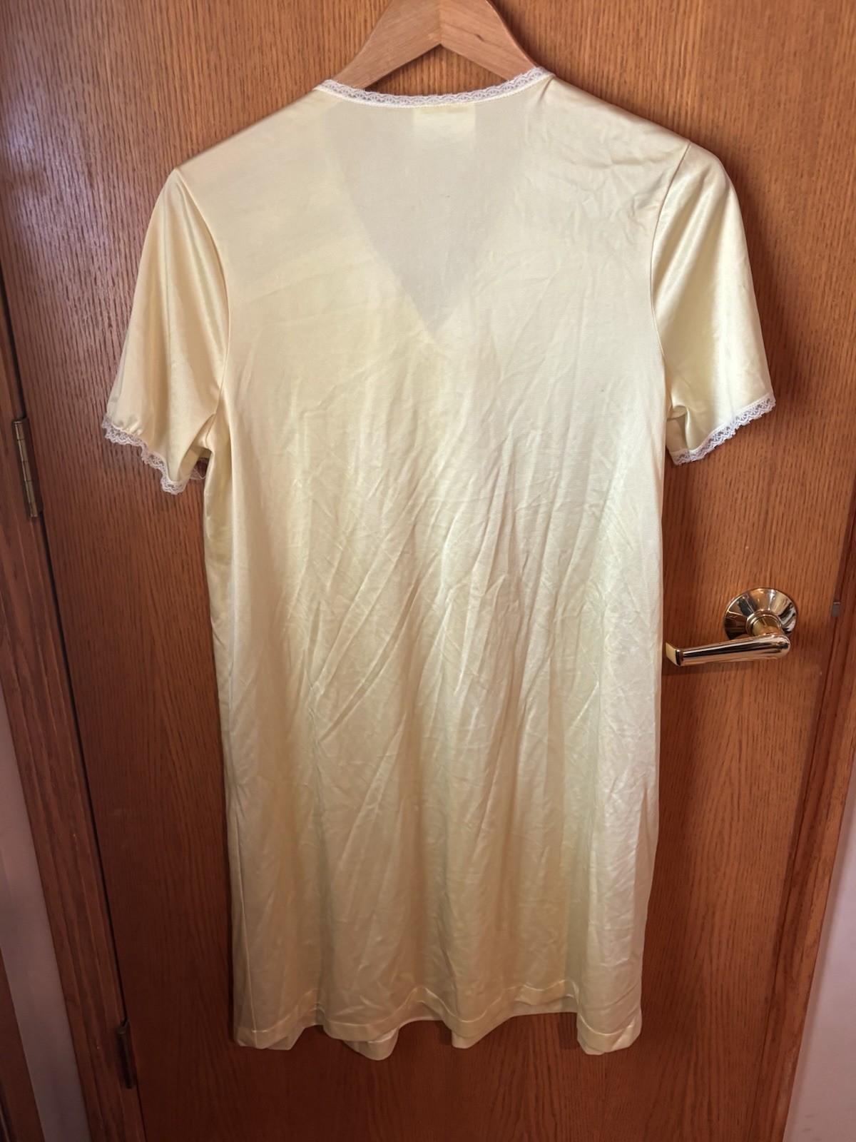 Vintage Jolie Two Yellow Embroidered Satin Lace Nightgown JCPenney Sz Small New
