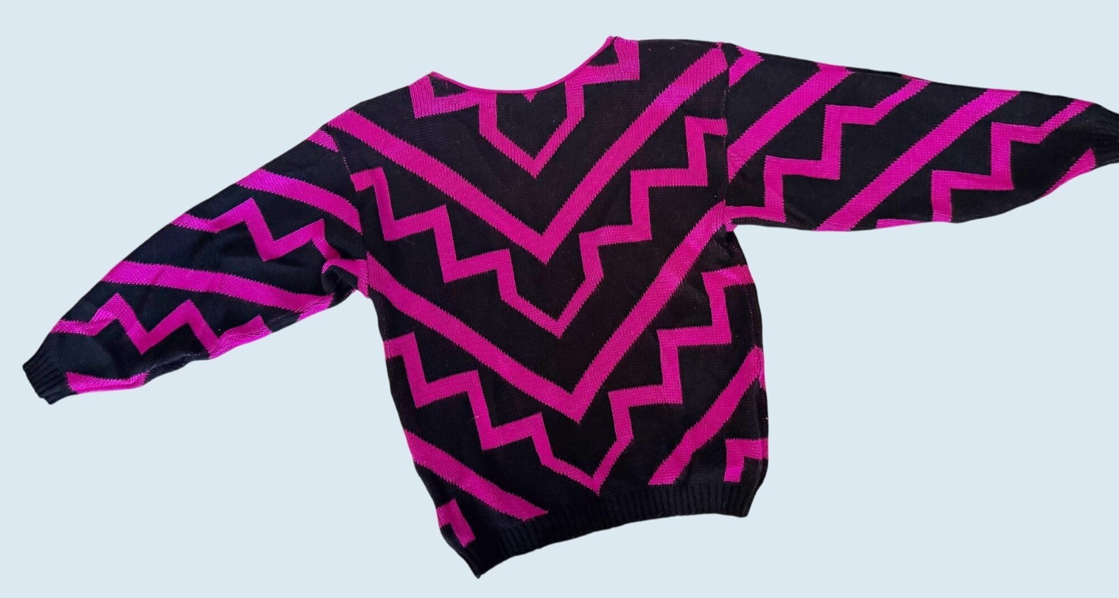 Vintage BRISTOL COURT Hot Pink & Black Geometric Sweater 1980s Sz S