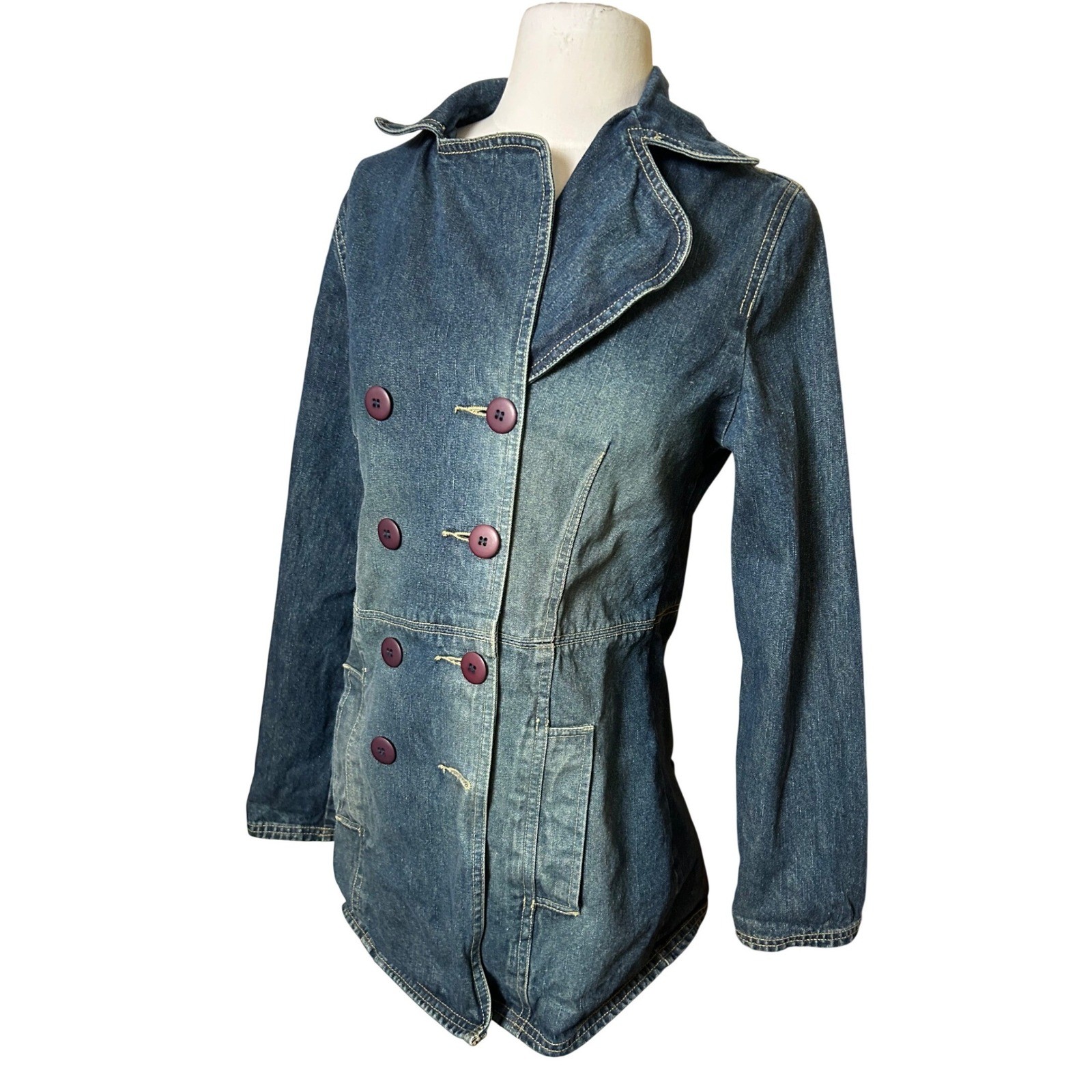 Vintage Womens Preppy Retro Utility Indie Medium Wash Blue Y2K Jacket *READ