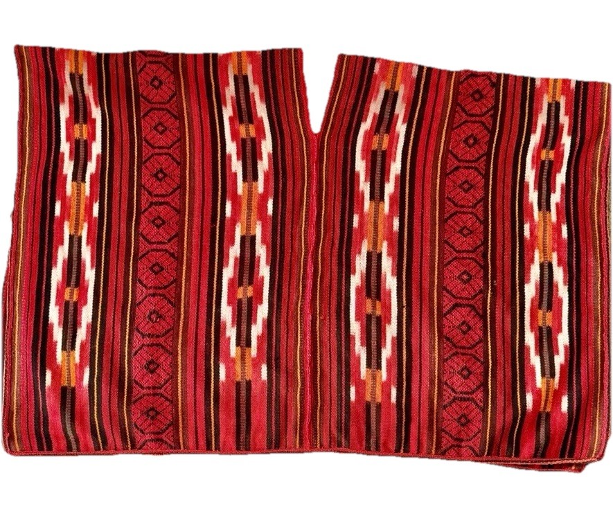 Vtg South American Boho Poncho Red Striped Geometric Acrylic Cotton Blend OS