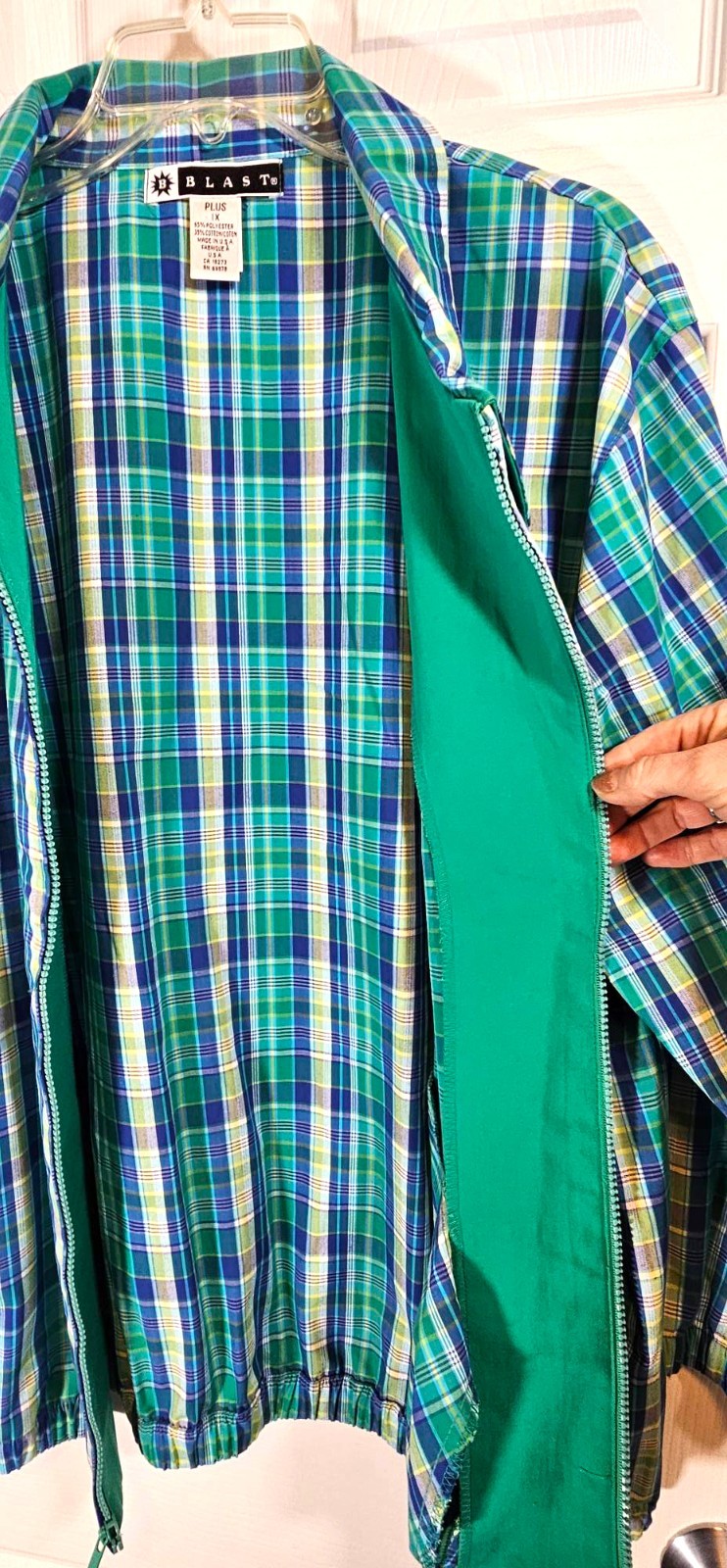 Vintage BLAST 90s Jacket Windbreaker Blue Green Plaid Harrington Womens Plus 1X