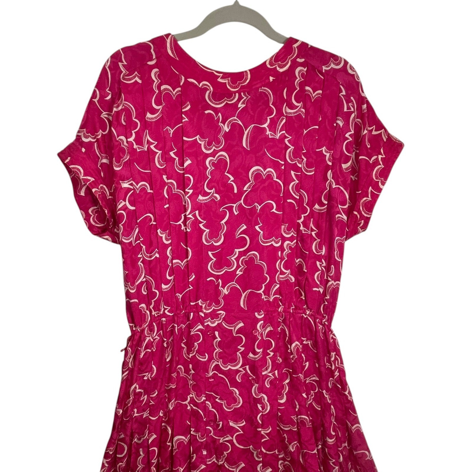 Argenti Vintage 100% Silk Magenta Pink Floral Jacquard Midi Dress Size 12
