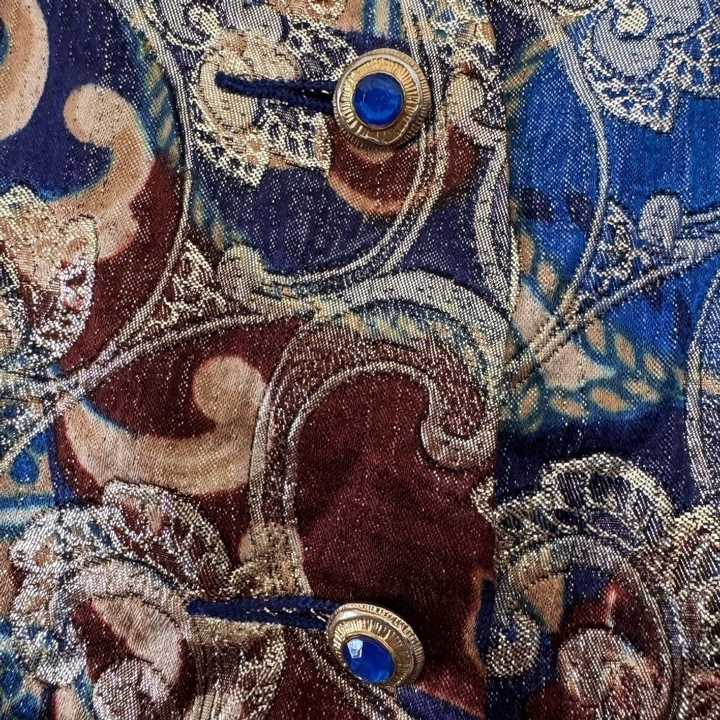 Vintage Tapestry paisley fancy metallic Vest Unisex blue and gold