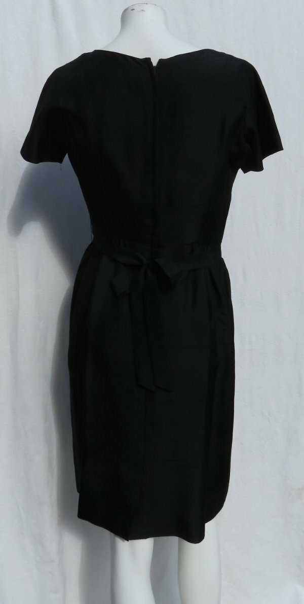Vtg 50s STANTON Jrs Black Silk Double Breasted S/S Dress USA S 4 6 Tag 13