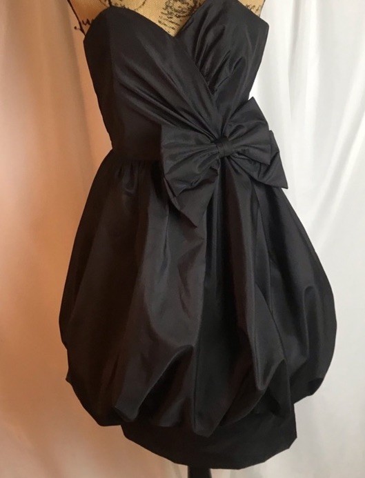 Vintage Sweetheart Neck Bubble Hem Party Dress Black Sz 5/6 Bow Ruched Bodice