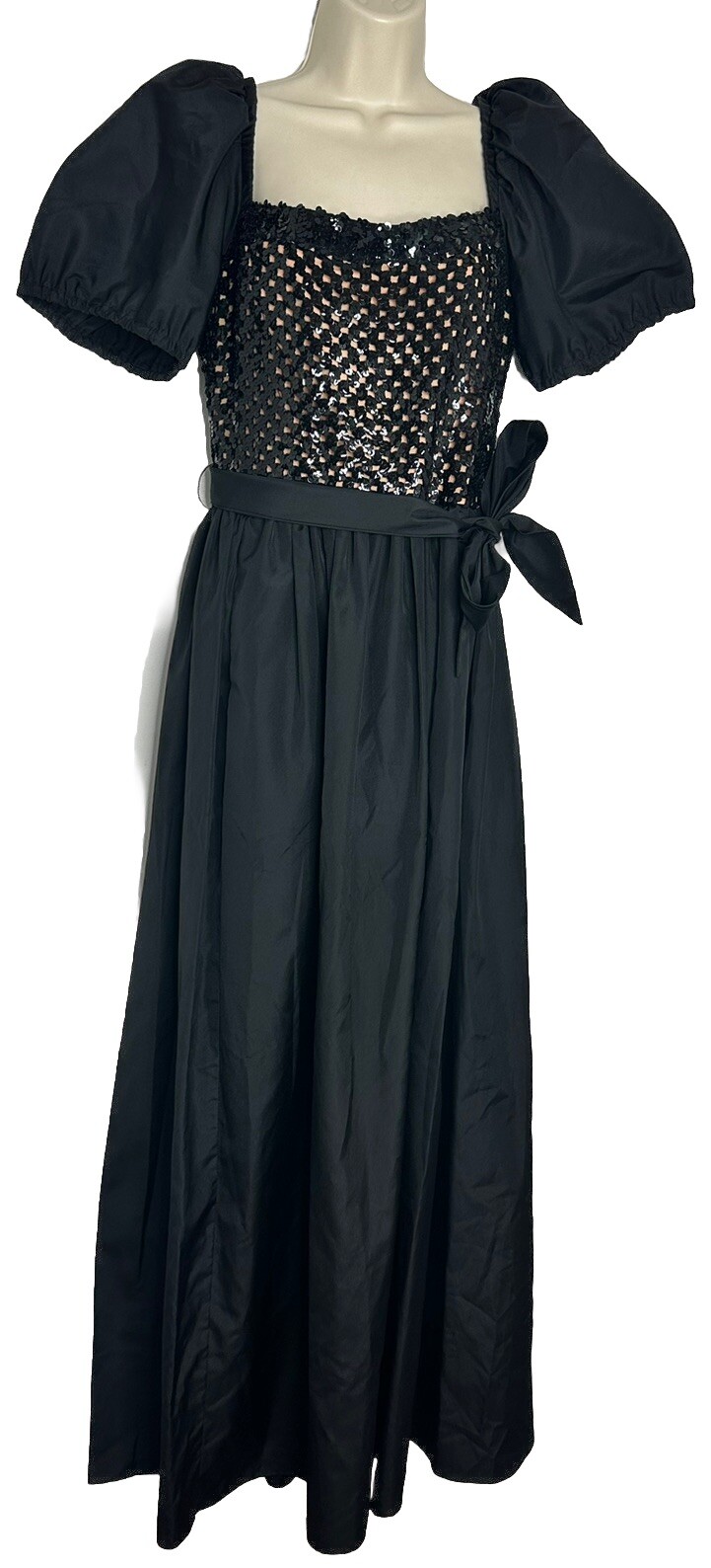 VTG DOROTHY BULLITT Ardmore Chestnut Hill Black Sequin Puff Sleeve Maxi Dress 12