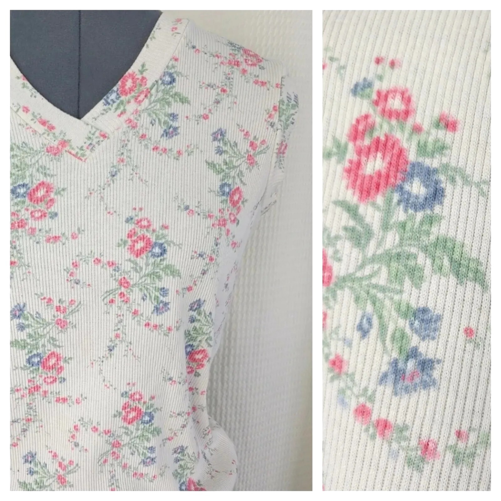 Vintage Originals Cream Sleeveless Knit Top with Pastel Florals Size Small