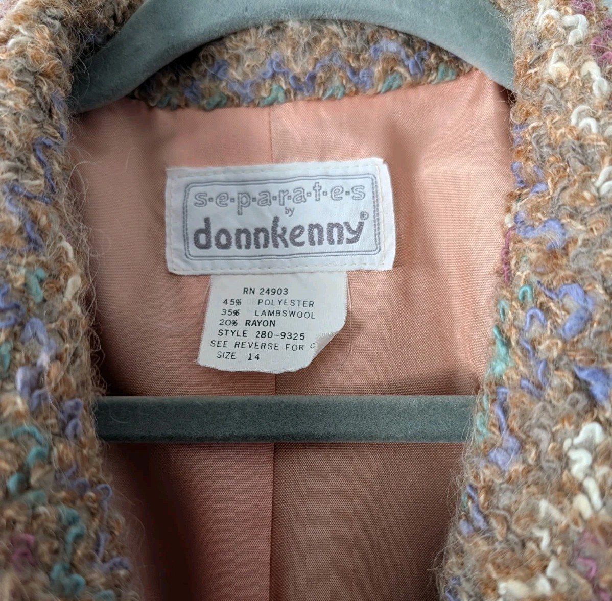 Vintage 80s Donnkenny Textured Bouclé Blazer Sz 14 Tan Striped Jacket Lambswool