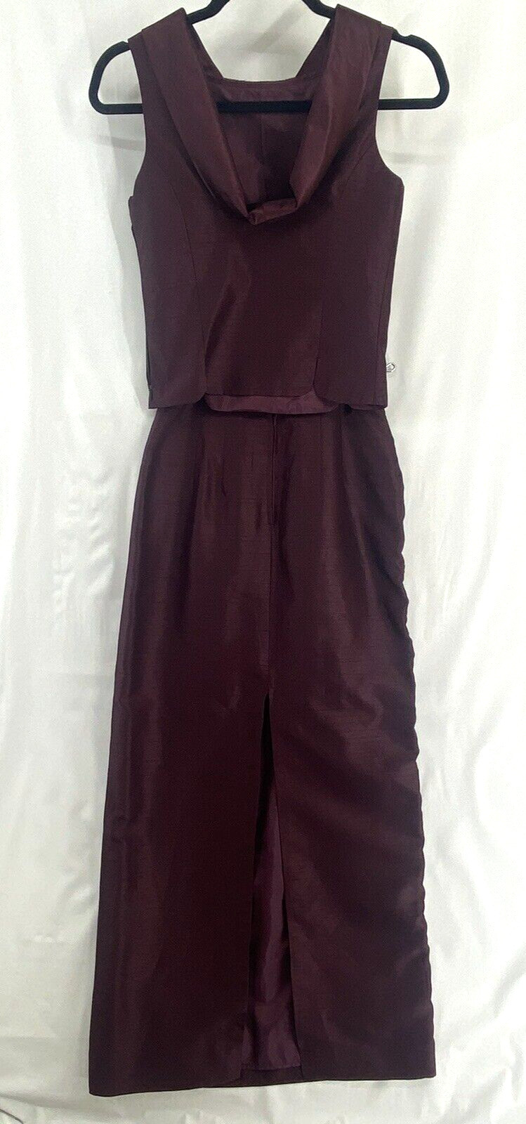 Vintage 2 Piece Top & Skirt XS Women’s Purple Plum Tafetta Rhinestone Sleeveless