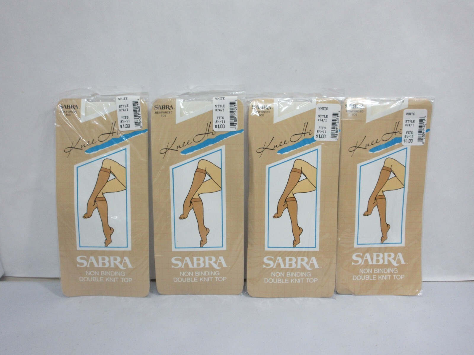 4 PAIRS Sabra White Knee High Pantyhose Non Binding Double Knit Top