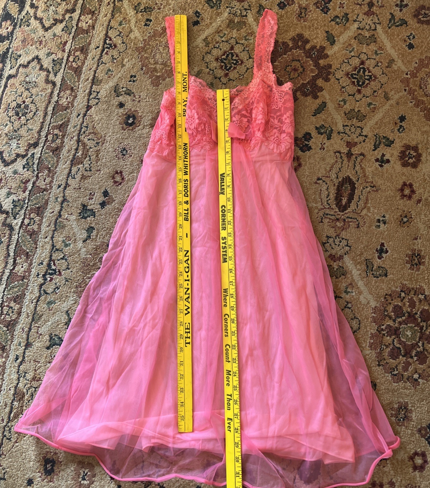 VTG 50’s VANITY FAIR SIZE M 32 NIGHTIE NIGHTGOWN PINK TRICOT NYLON CHIFFON LACE