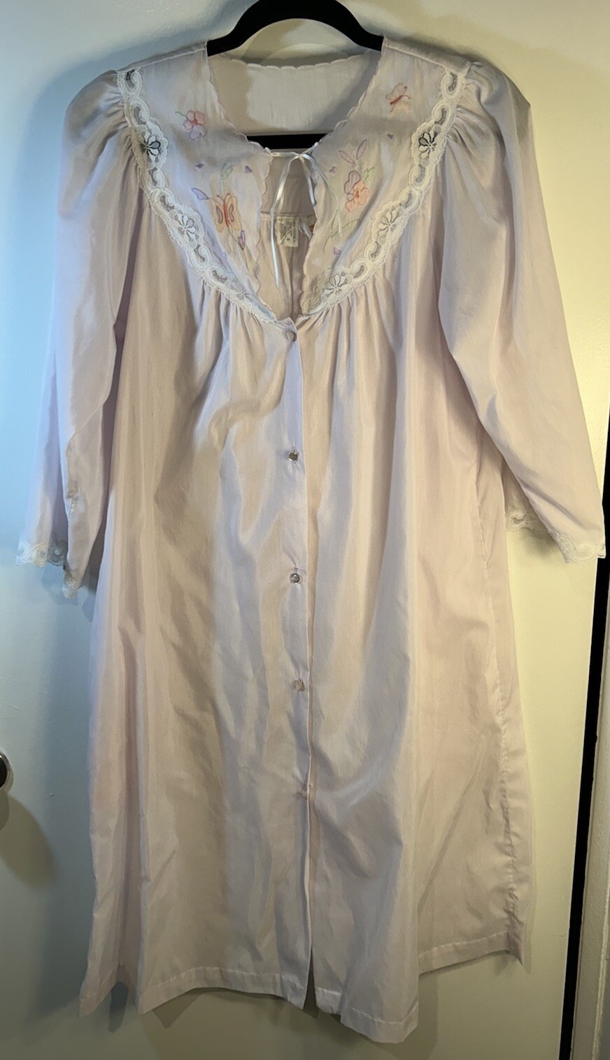 Vintage Barbizon Ladies Pink Nightgown Embroidered Lace Size Small 3/4 Sleeve