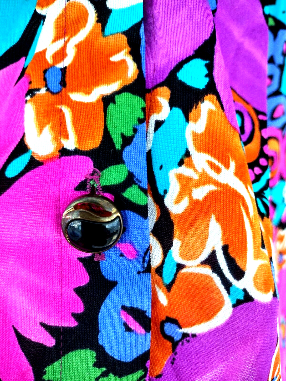 Vtg 80’s Psychedelic Floral A-line Top Sz S by De Weese Long S Cover-up Pockets
