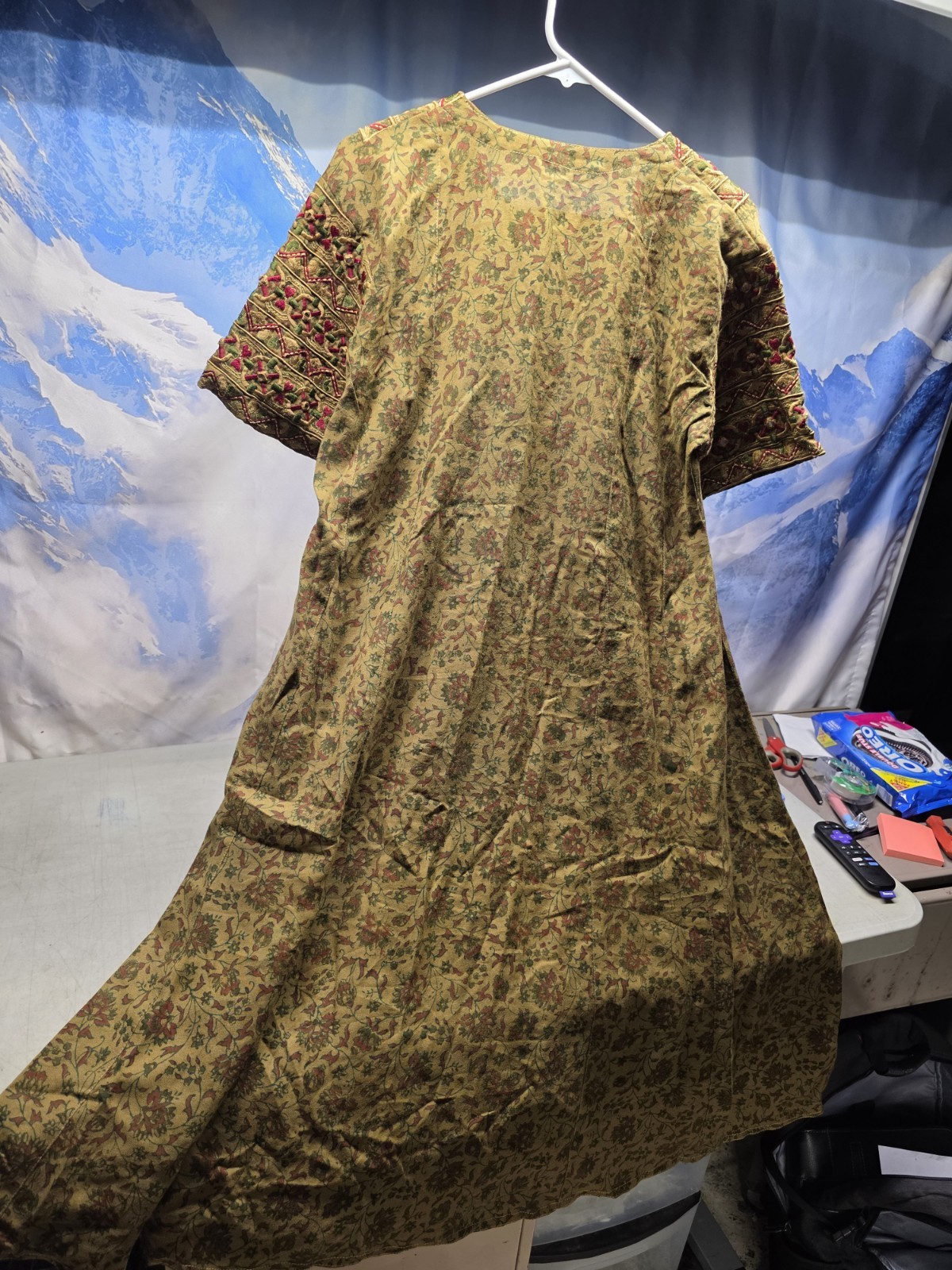 🔥 VTG Handmade Folk Art Dress Mirror Work Shisha Embroidery Floral Block Print