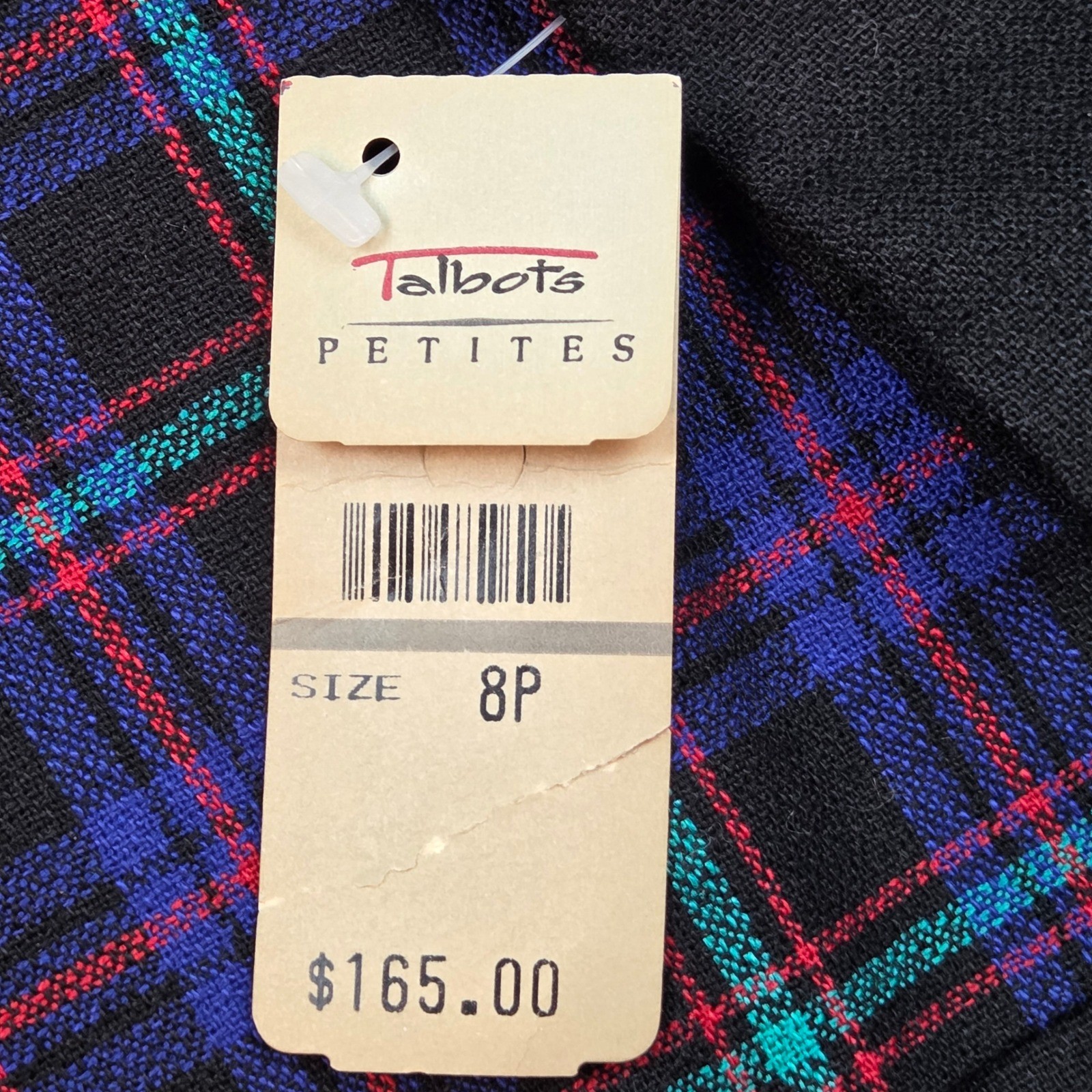 Vintage Talbots Plaid Sheath Dress Womens 8P Black Purple Wool Blend Mock Neck