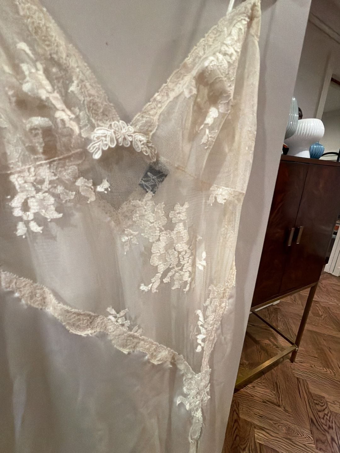 Vintage Jon Quil Samandi Ivory Satin and Lace Chemise bridal Nightgown size S