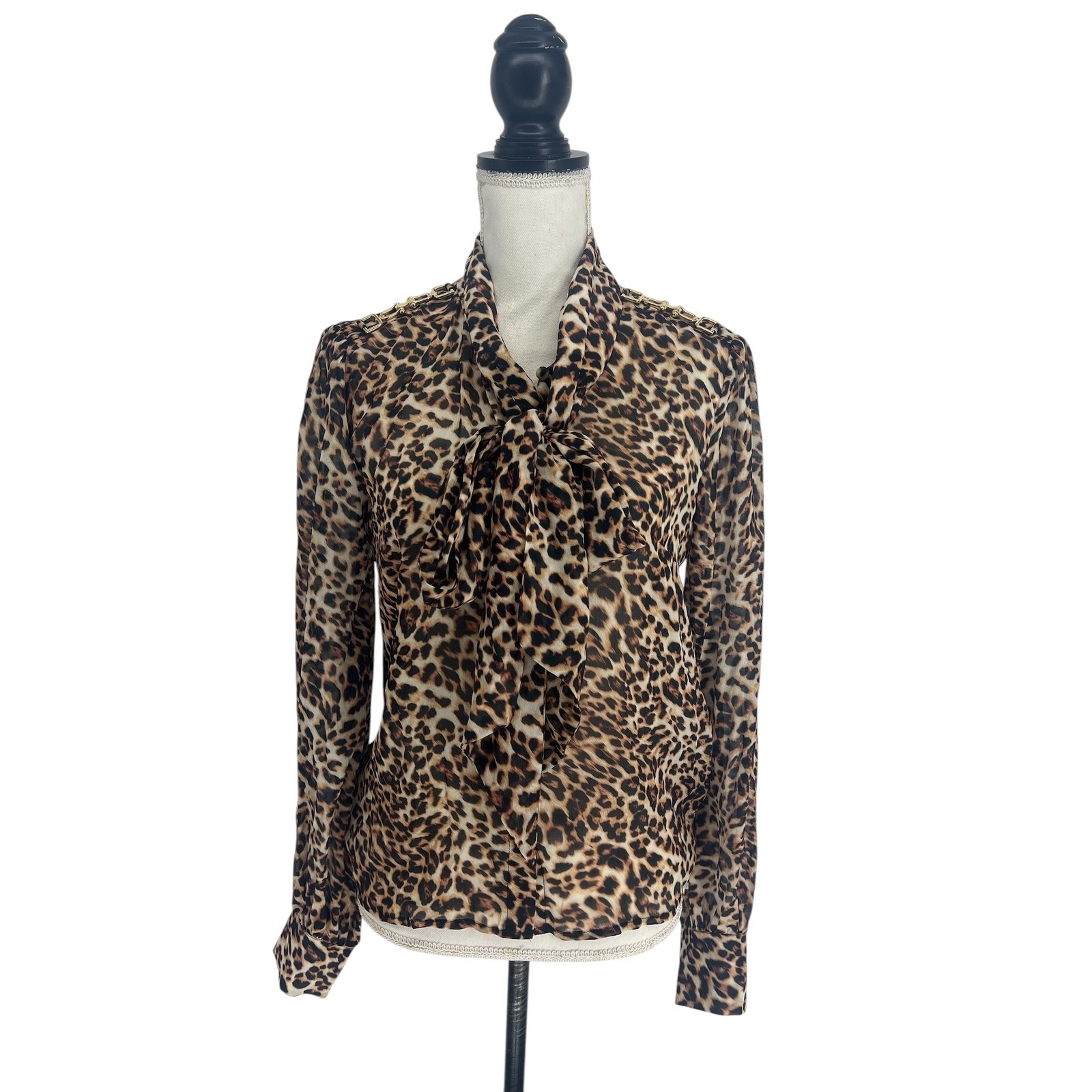 Generation Love Veralli Leopard Print Tie Neck Blouse XXS