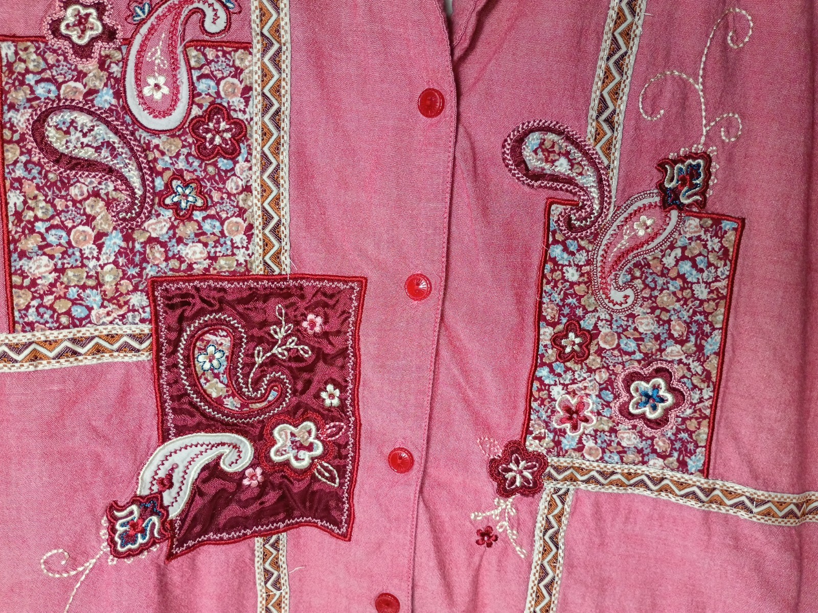 Bobbie Brooks Cotton Patchwork Button Top 22W/24W Peasant Boho Artsy