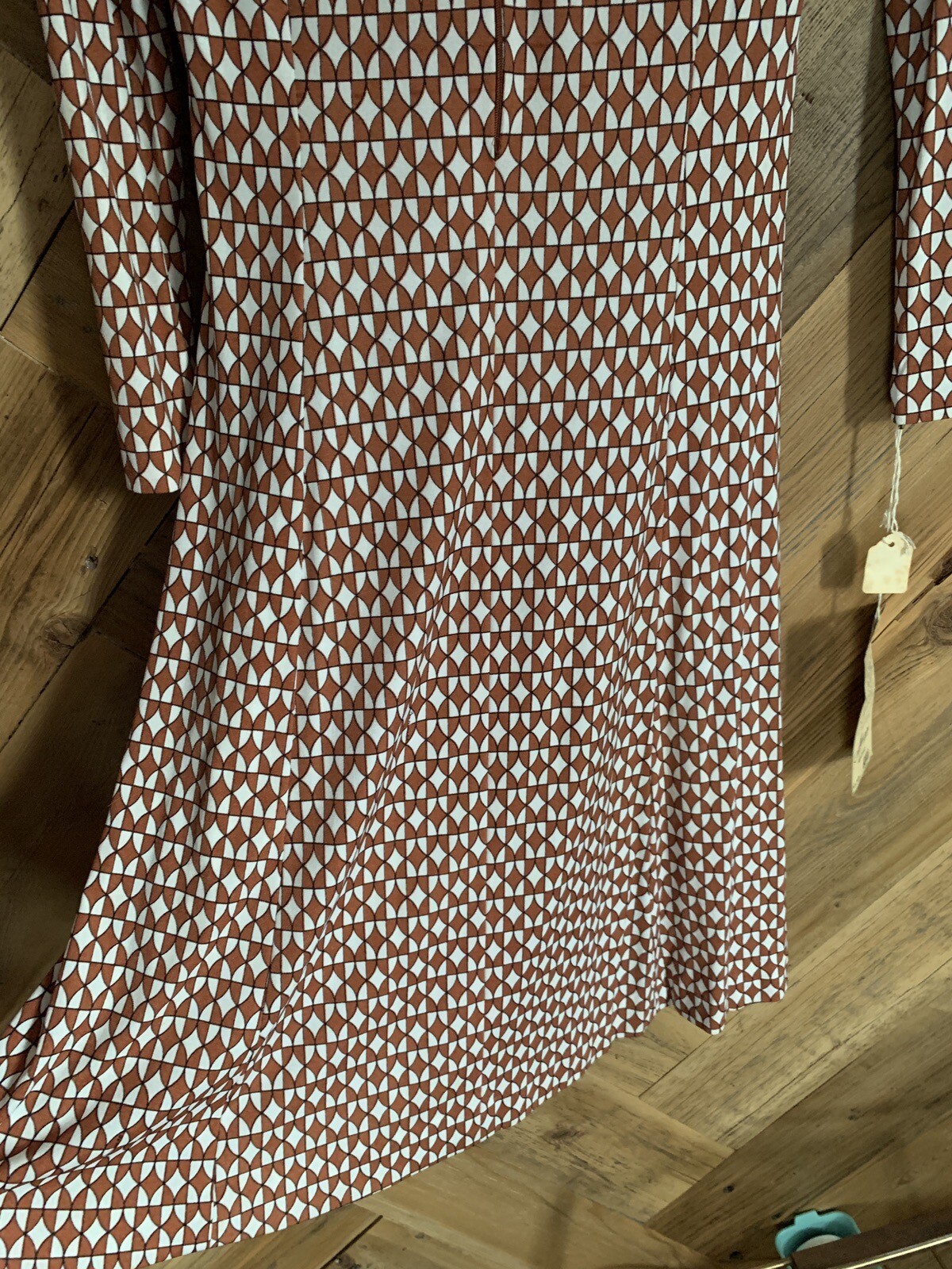 Vintage 70s Deadstock Maurice Long Sleeve Midi Dress Neutral Geometric Op Art 12