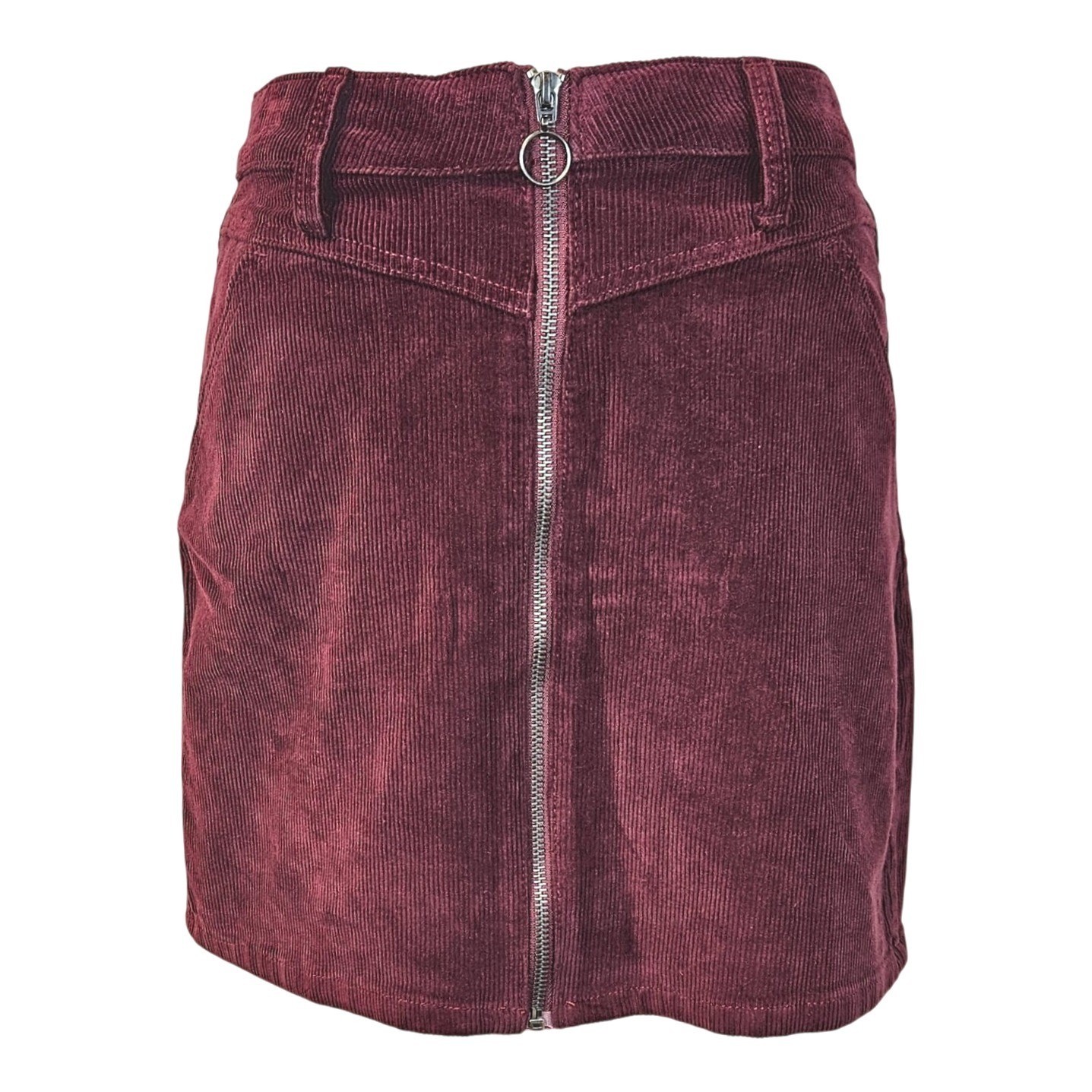 SO Burgundy Corduroy Mini Skirt High Waisted Zip Front 90s Dark Academia 5/27W