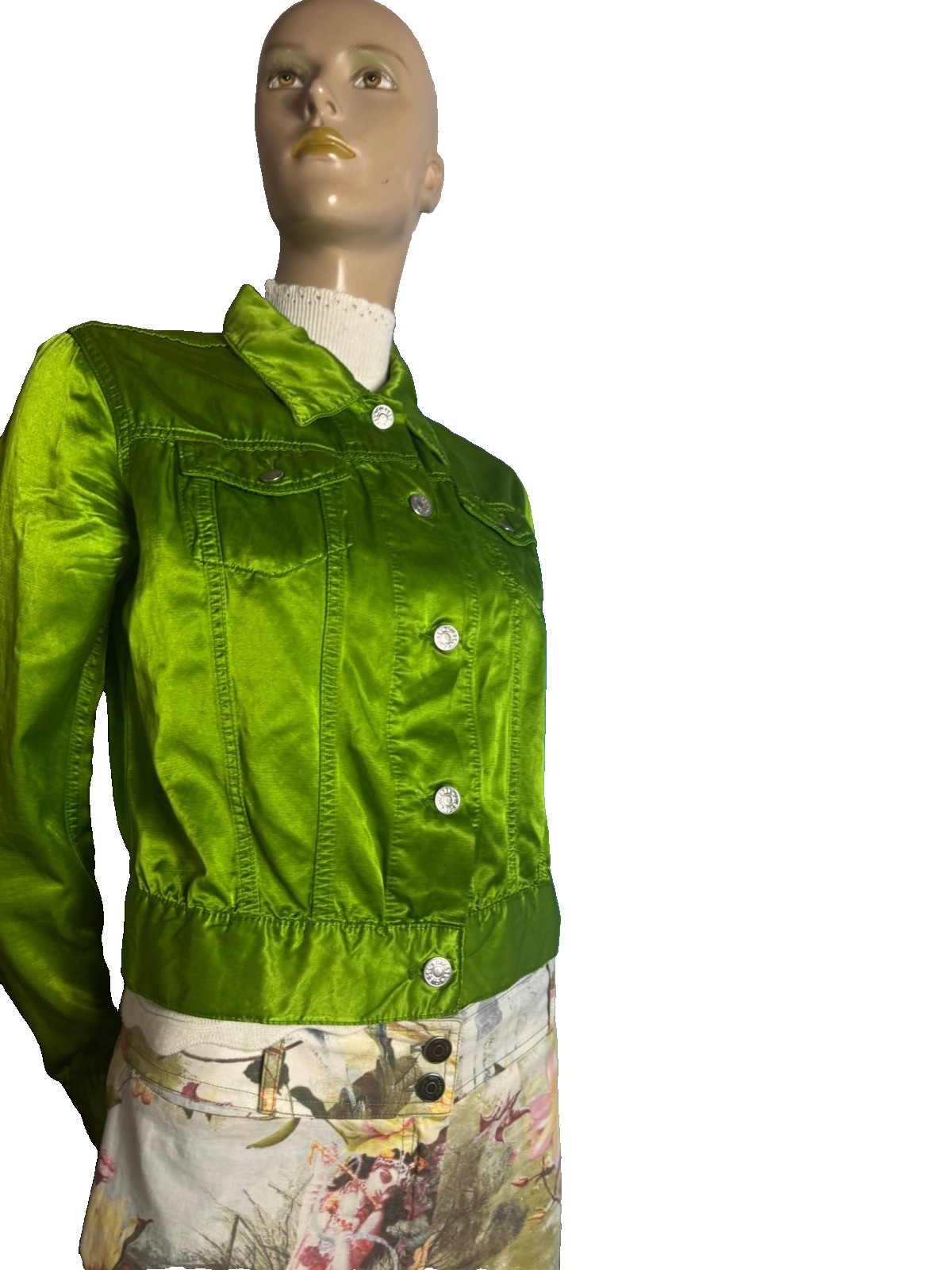 Vintage Diesel Females Jacket Green Shiny Y2K Satin Look Size 36/38 Fitted
