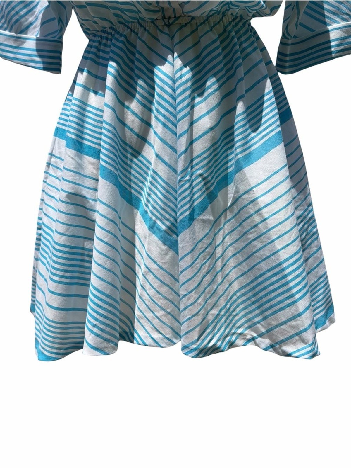Vintage 1980s The American Shirt Dress Size 5/6 Blue White Striped Fit Flare USA