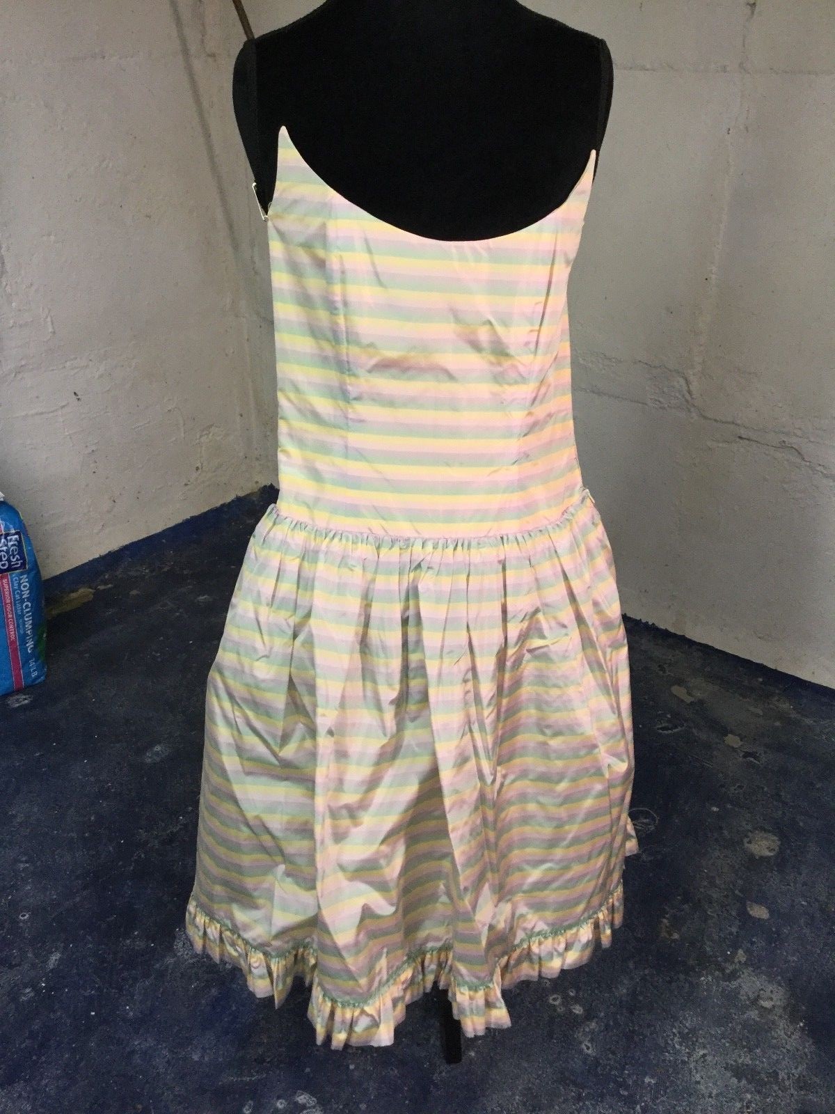Silk Taffeta Striped Short Evening Dress with Shawl Designer No Label S