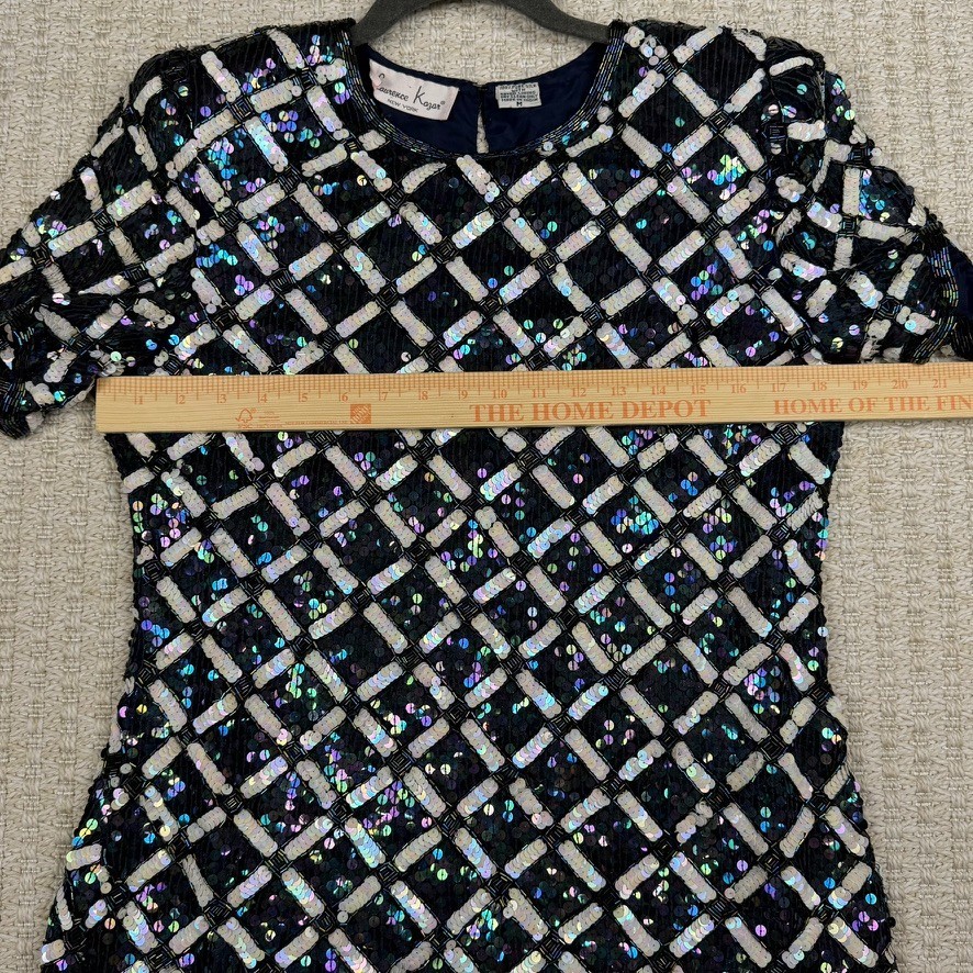 VTG Lawrence Kazar Womens M Silk Sequin Beaded Top Glam Cocktail Party