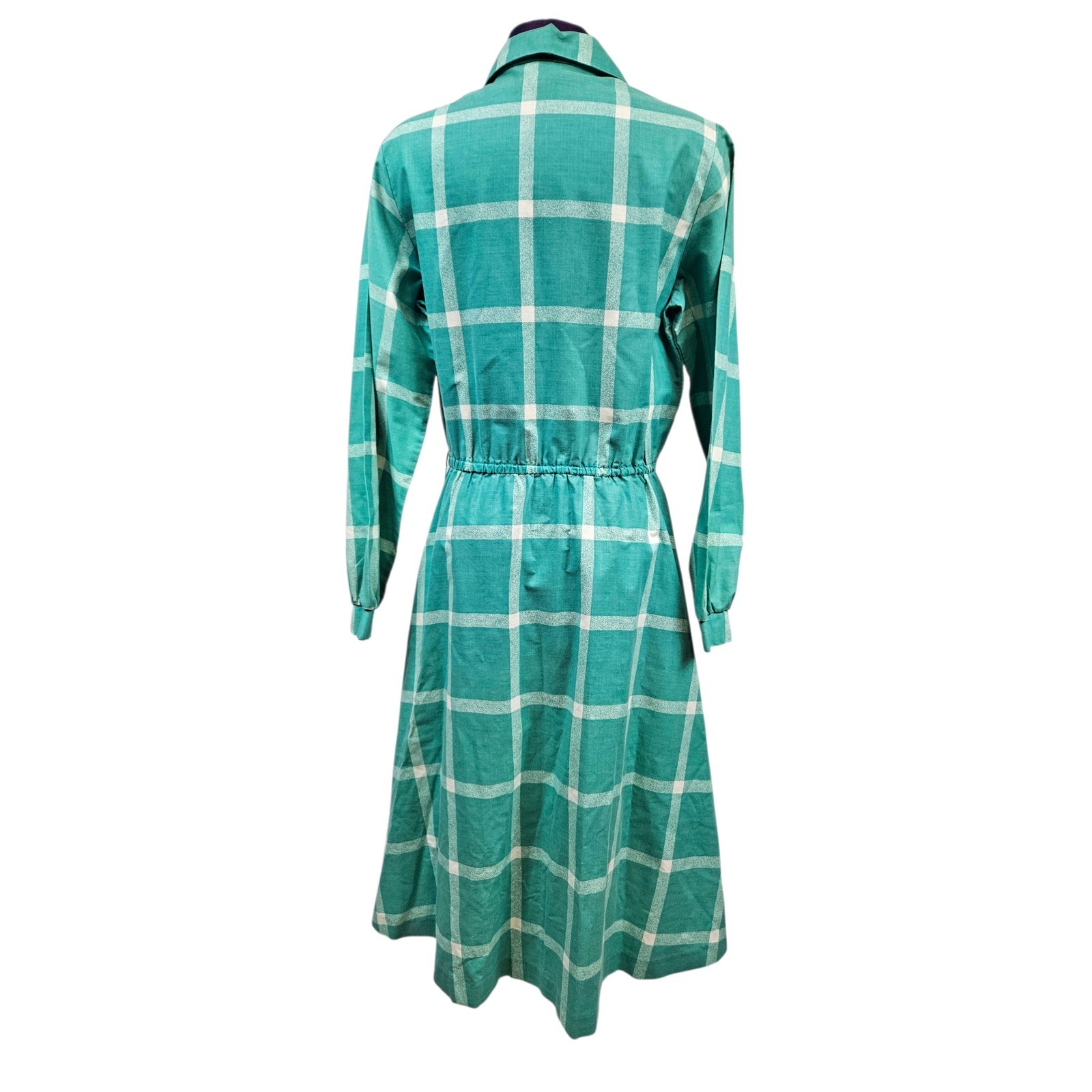Vintage Sears The Shirtdress Teal Green Plaid Button Down Midi Dress 13/14 i69