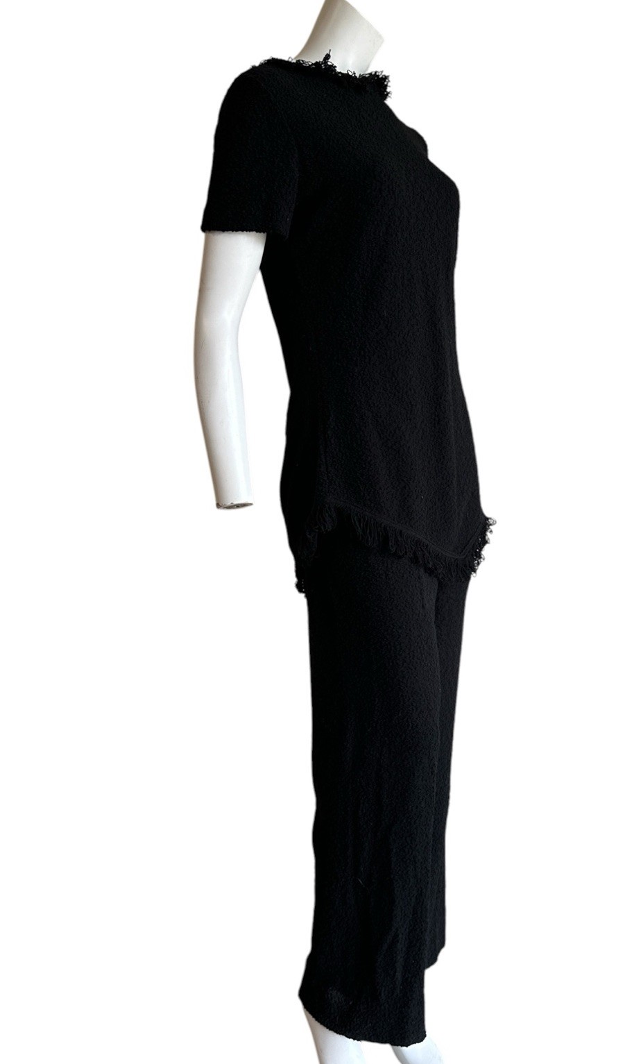 1960s Goldworm Italy Black Bouclé Knit Matching Set Mod Lounge Pant Suit