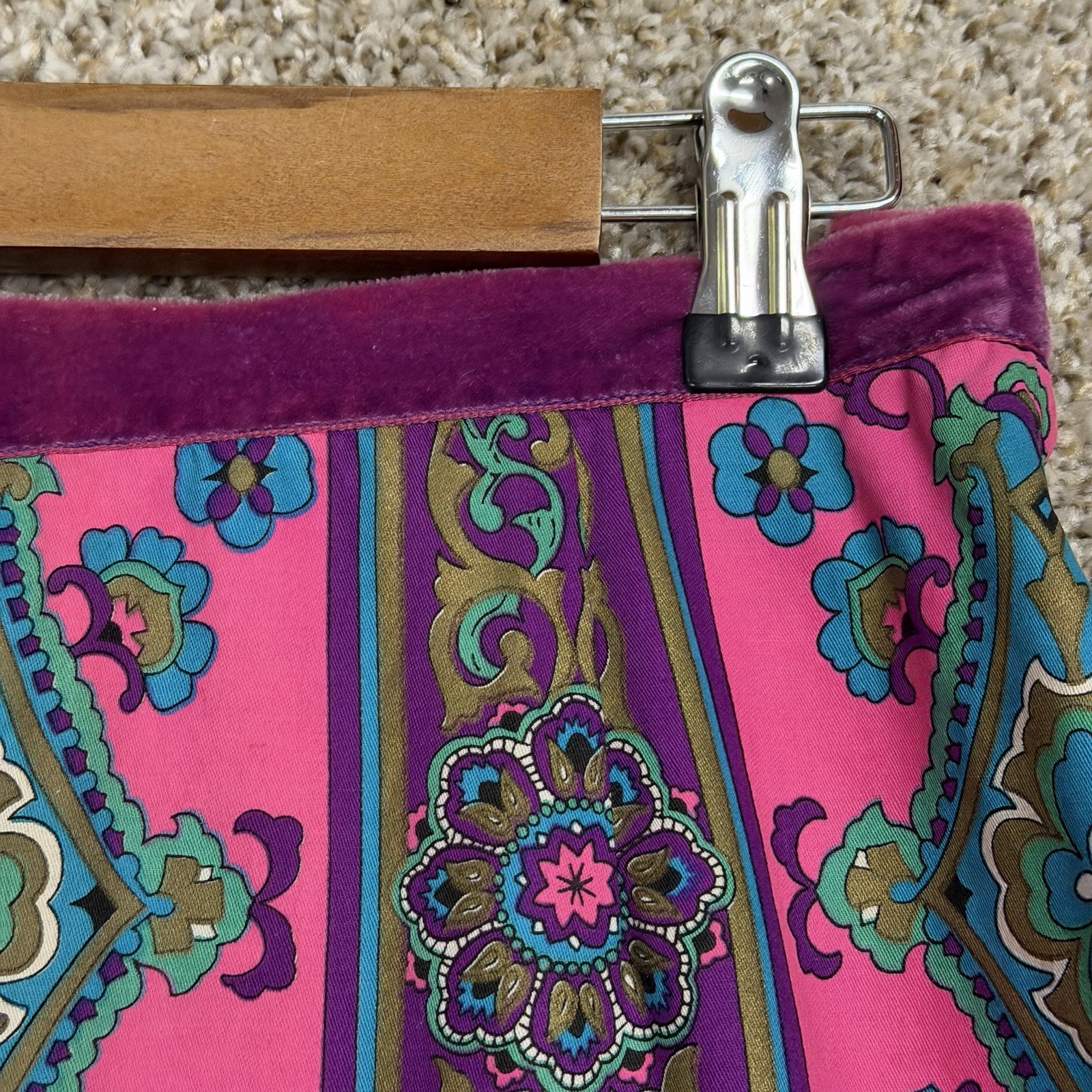 Vintage Alex Colman California Skirt Velvet Waist Pink Mod 60s 70s