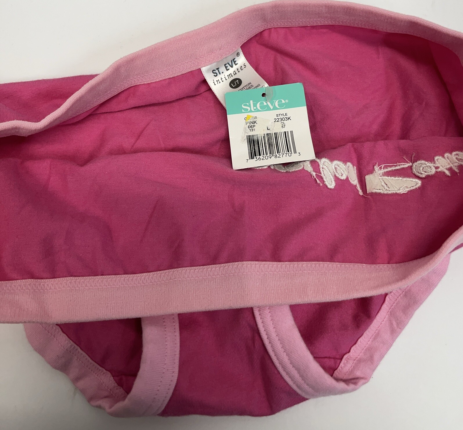Vtg ST EVE Intimates Rare Pink Hipster Bikini Panty ”Spoiled Rotten” Embroidery