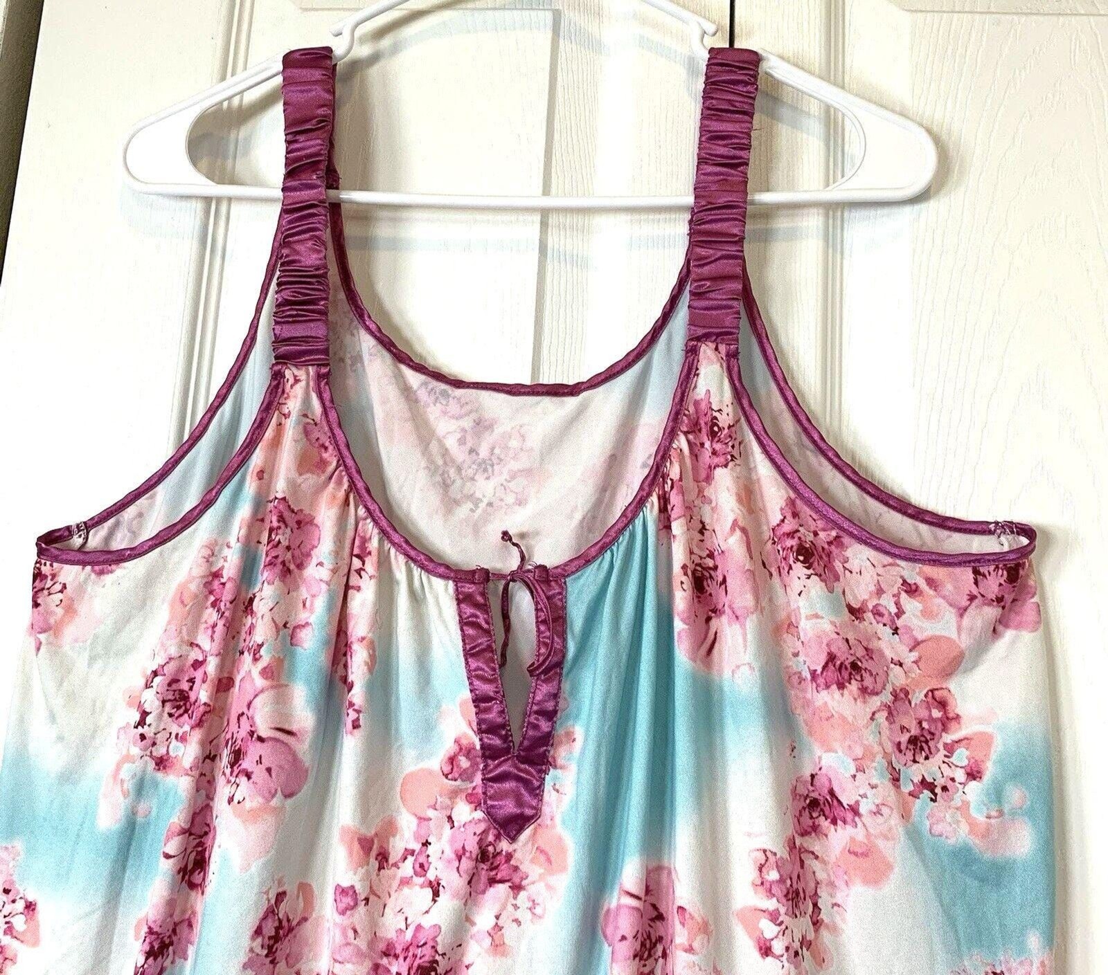 Avon Intimates 2-Pc Silky Satiny Pajama Set 1X Pink White Floral VTG 90s