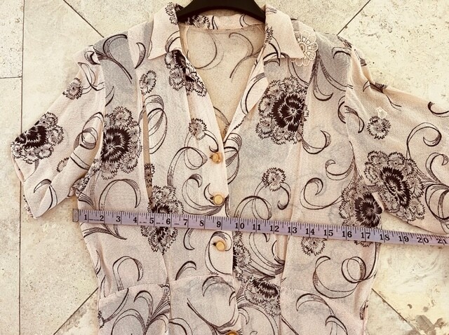 Vintage 40s Linen Rayon Crepe Floral Novelty Print Art Deco Dress M
