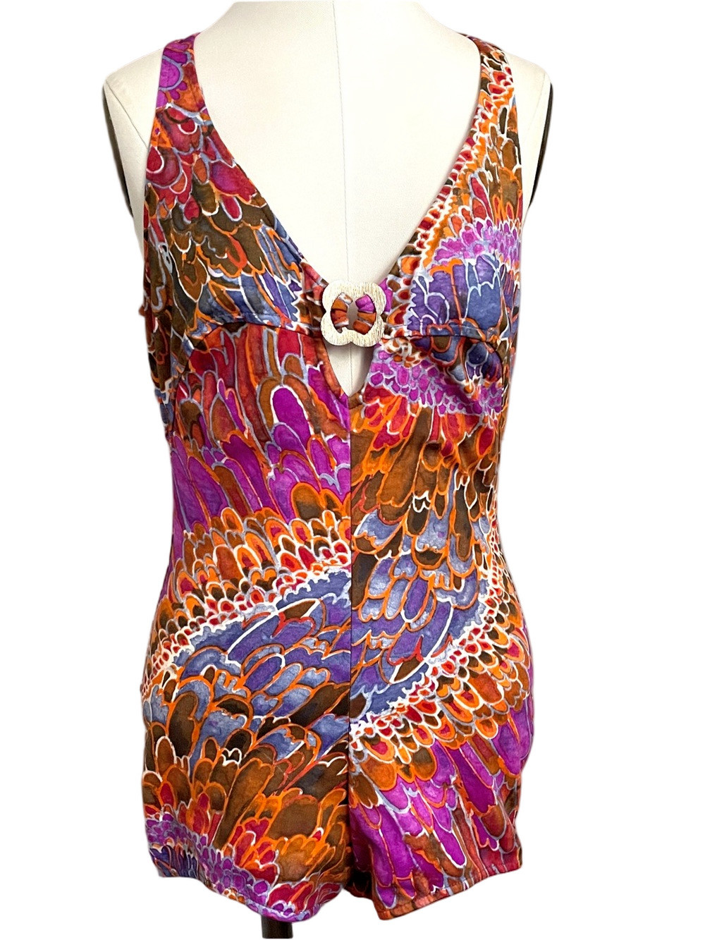 Vintage Retro Plunge Front Boyleg Romper Style Swimsuit – Small 🇨🇦