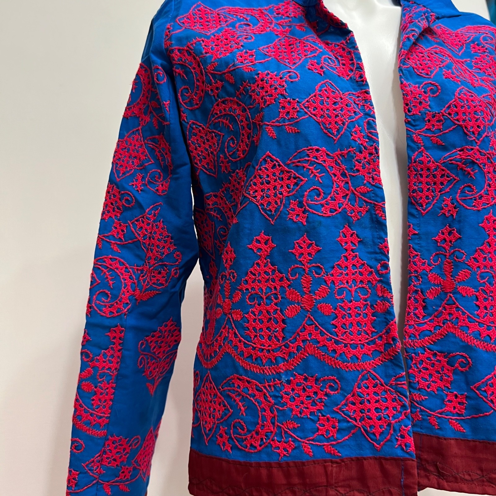 Vintage Embroidered Boho Open Front Jacket Sz Small Colorful Statement Piece