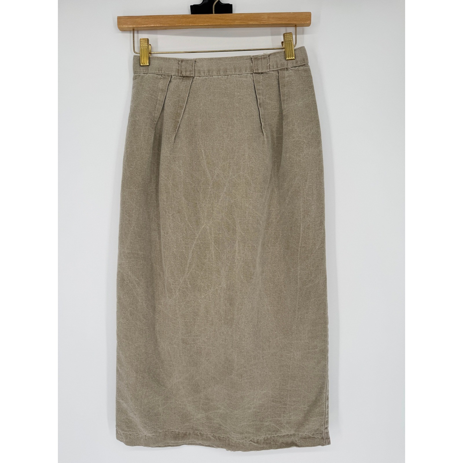 Vintage 90s High Waist Cotton Canvas Midi Skirt S Pleated Coastal Minimalist USA