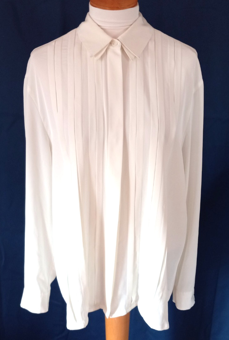 Mondi Secretary Off White Pleated Front Blouse Double Collar Size 44 (XL)