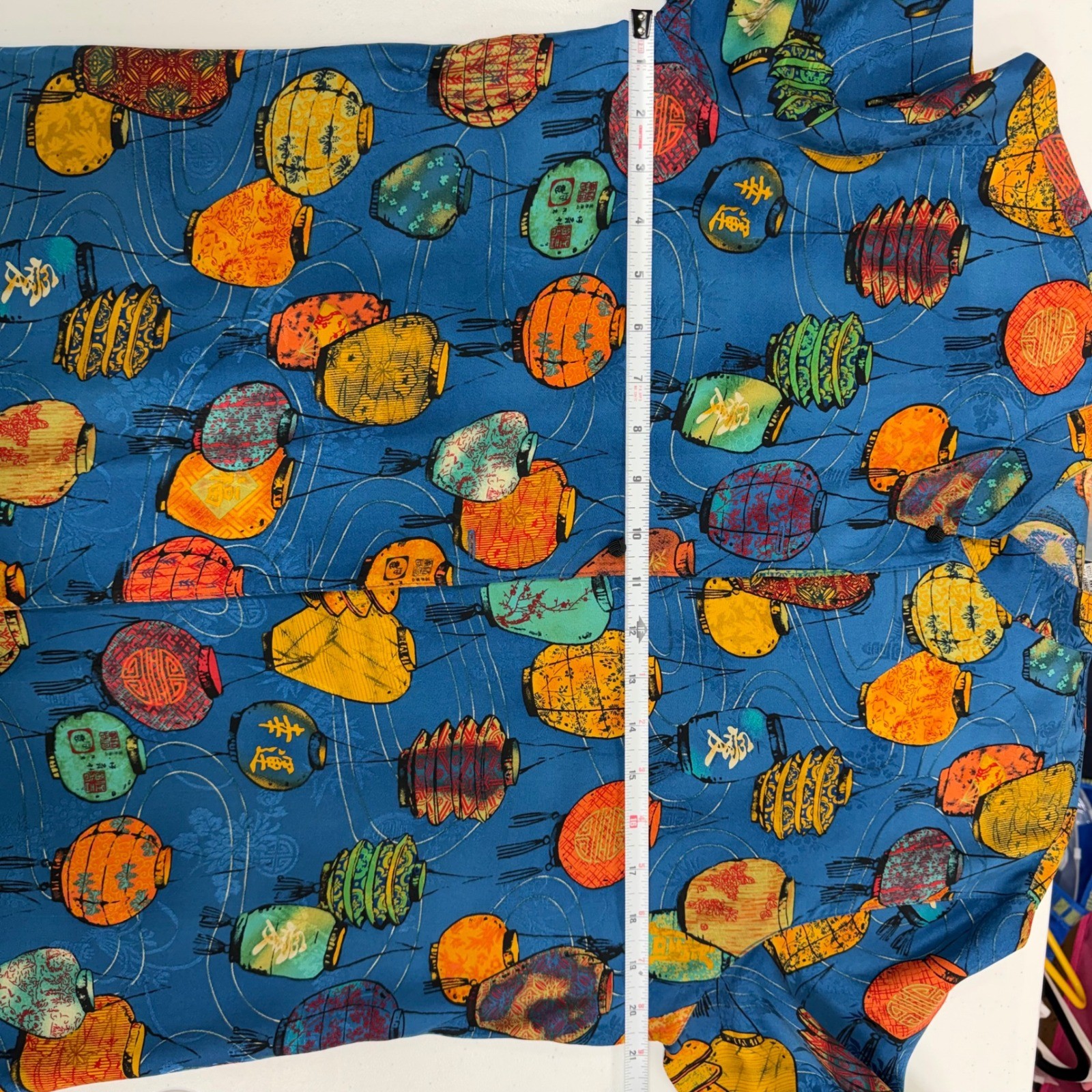 Chicos Design Vintage 100% Silk Chinese Lantern Print Blouse Blue Size 1