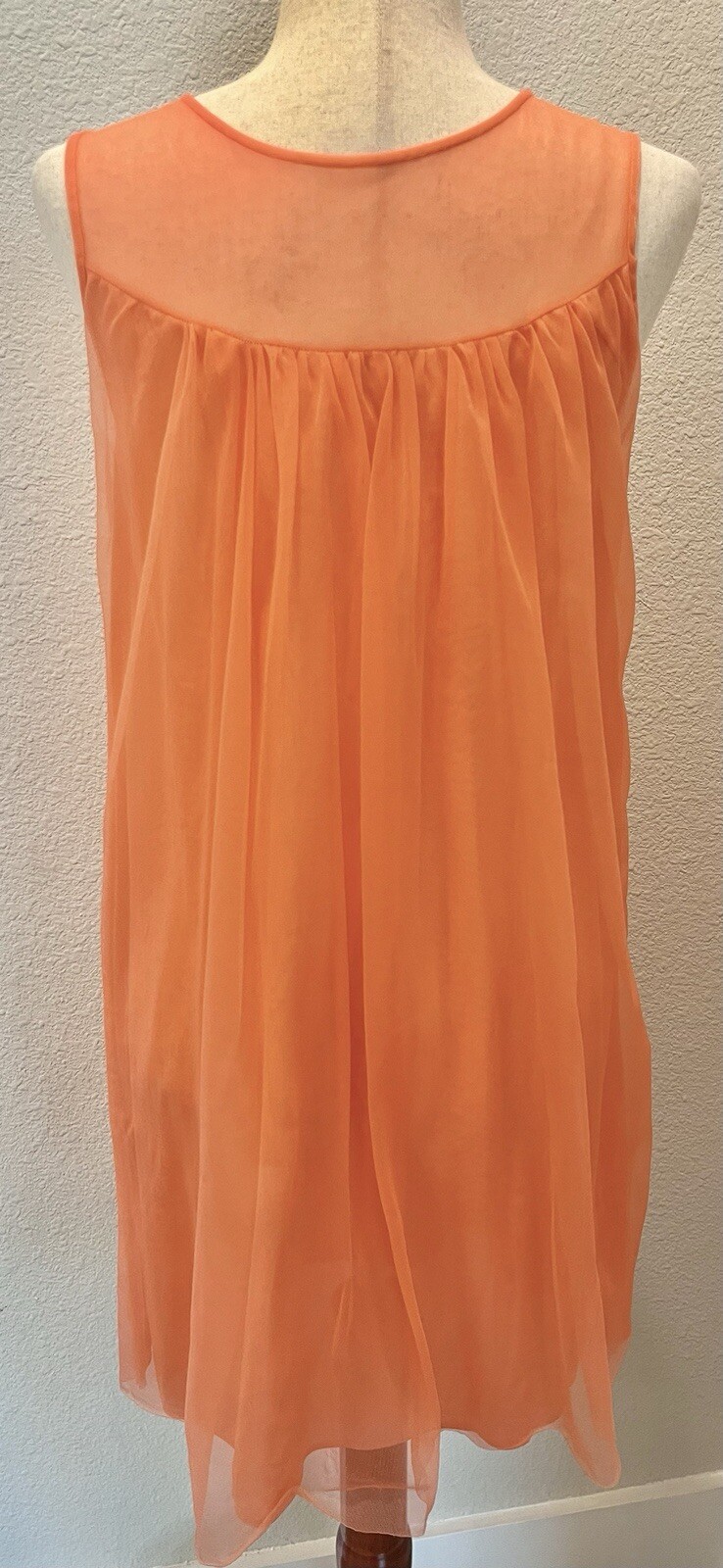 Vintage 1960s Lisette Babydoll Peignoir Set Coral w/ Cream Lace Vintage Sz Small